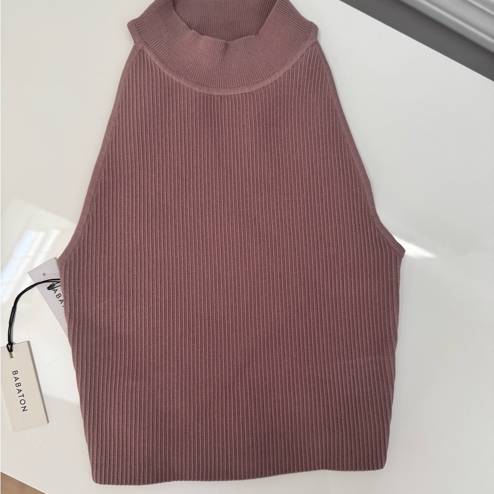 Babaton Dusty Pink Ribbed Knit Top